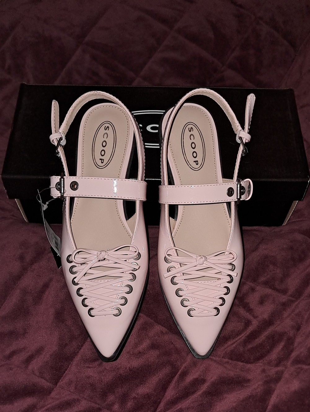 Scoop Pink Pointed-Toe Lace-Up Slingback Flats